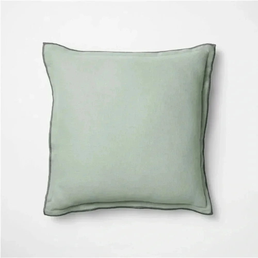 2! NWT Linen Square Throw Pillow Green -‎ Threshold  designed with Studio McGee